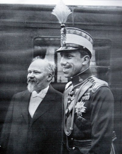 Raymond Poincare greeting King Alfonso XIII of Spain by French Photographer